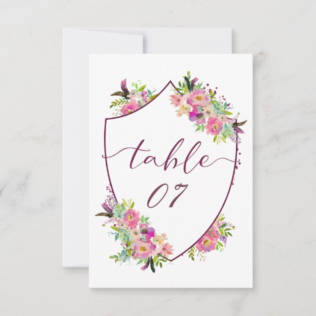 Números de mesa de asientos con cresta chic florec (Anverso)
