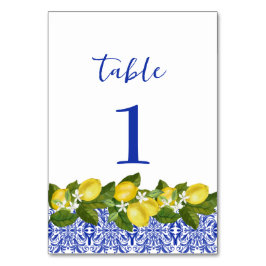 Números de mesa de azulejos azules y limón italian