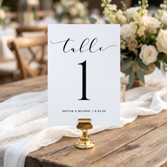 Números de Mesa de Boda 5x7 Moderno Script Girator (Wedding table numbers - bouncy script black and white)