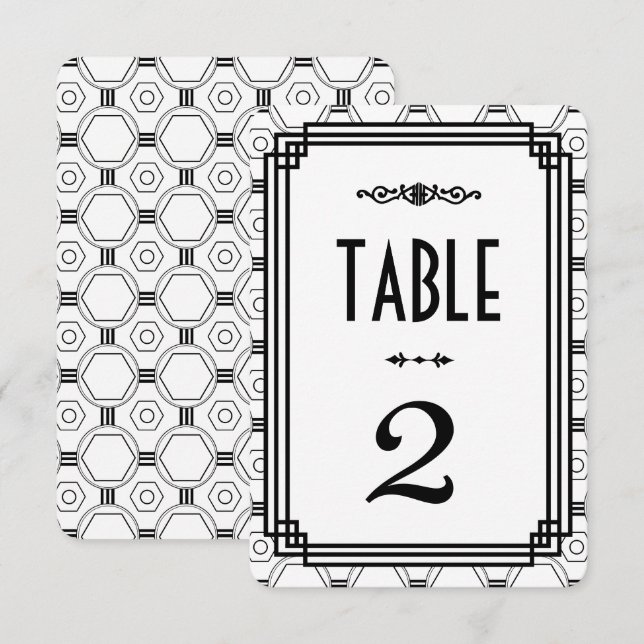 Números de Mesa de Boda Art Déco Blanco y Negro (Anverso / Reverso)