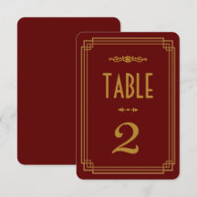 Números de mesa de boda Art Déco Borgoña sencillos