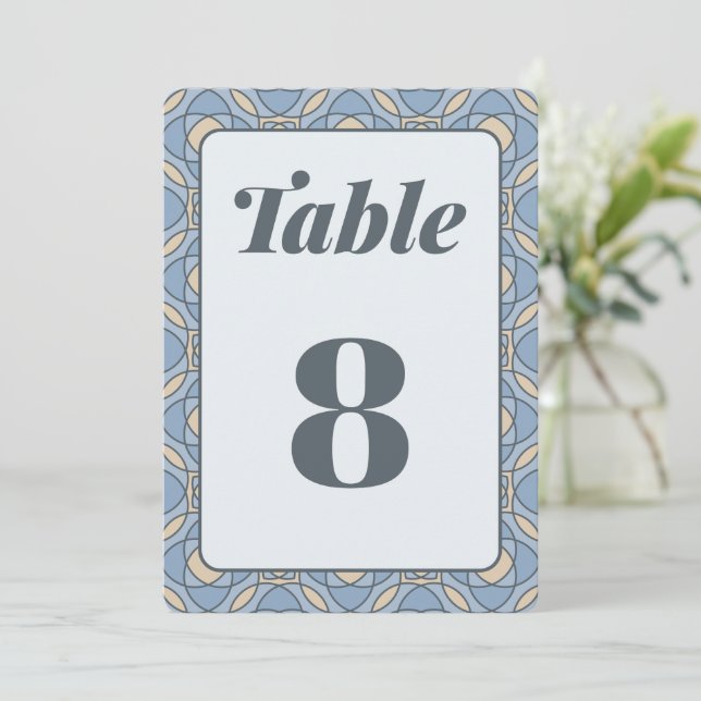 Números de mesa de boda Art Déco en azul polvorien (Anverso de pie)