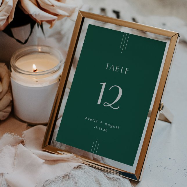 Números de mesa de boda Art Déco esmeralda EVERLY (EVERLY Art Deco Emerald Wedding Table Numbers)
