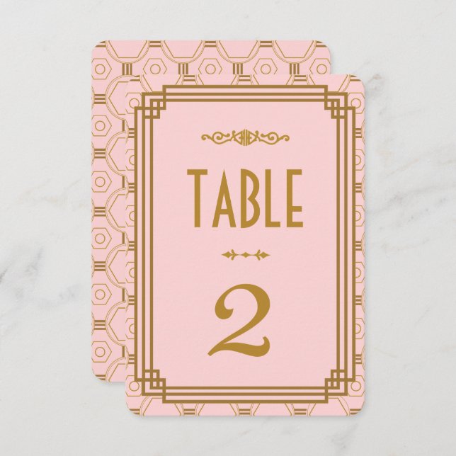Números de mesa de boda Art Déco rosados (Anverso / Reverso)