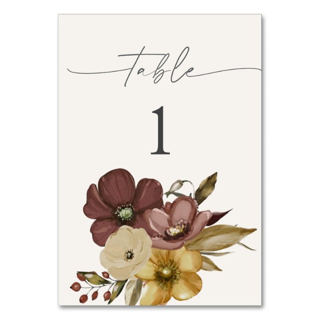 Números de mesa de boda boho neutros acuarela (Anverso)