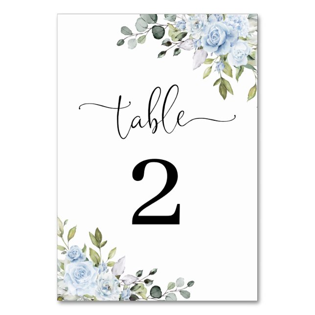 Números de Mesa de Boda Botánicos Azul Suave (Anverso)
