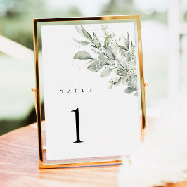 Números de mesa de boda botánicos en verde salvia