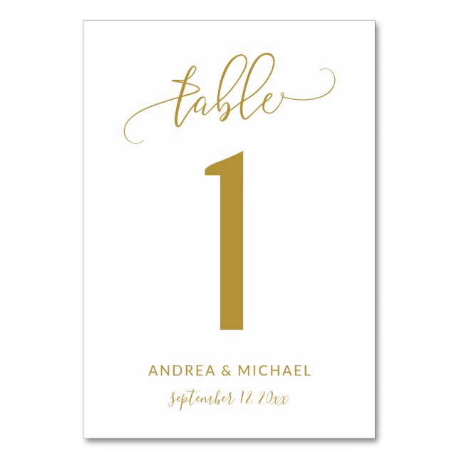 Números de mesa de boda | Bounce Script (Dorado) 1 (Anverso)