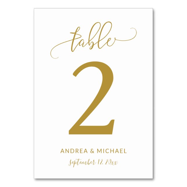 Números de mesa de boda | Bounce Script (Dorado) 2 (Anverso)