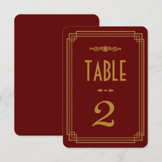 Números de mesa de boda burdeos con estilo Art Déc