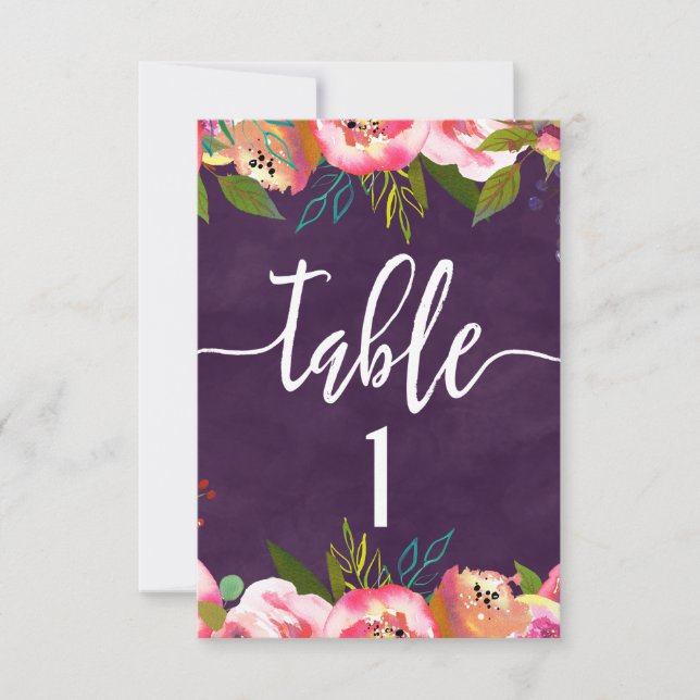 Números de Mesa de Boda Chic Florido Gráfico de As (Anverso)