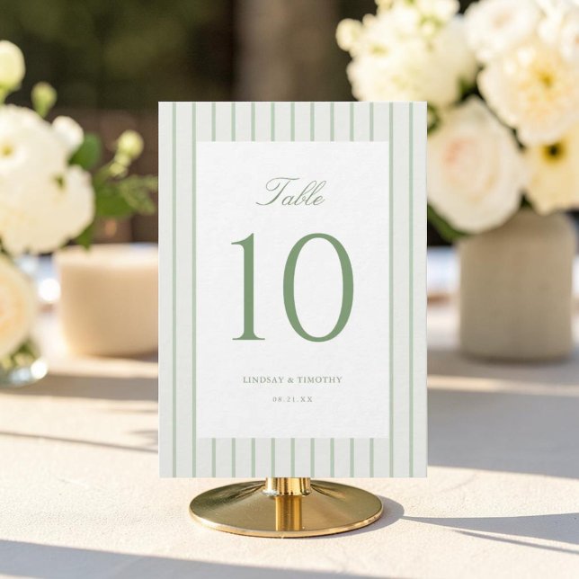 Números de mesa de boda clásicos con rayas verdes (Subido por el creador)