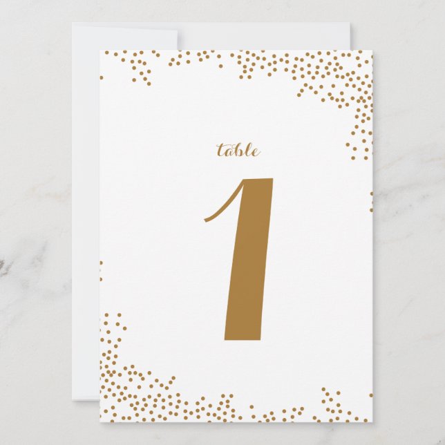 Números de mesa de boda con confeti dorado (Anverso)