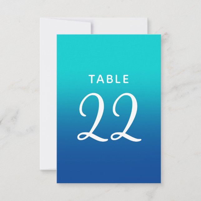 Números de mesa de boda con degradado turquesa y a (Anverso)