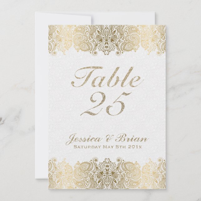 Números de Mesa de Boda con Encaje Dorado y Blanco (Reverso)