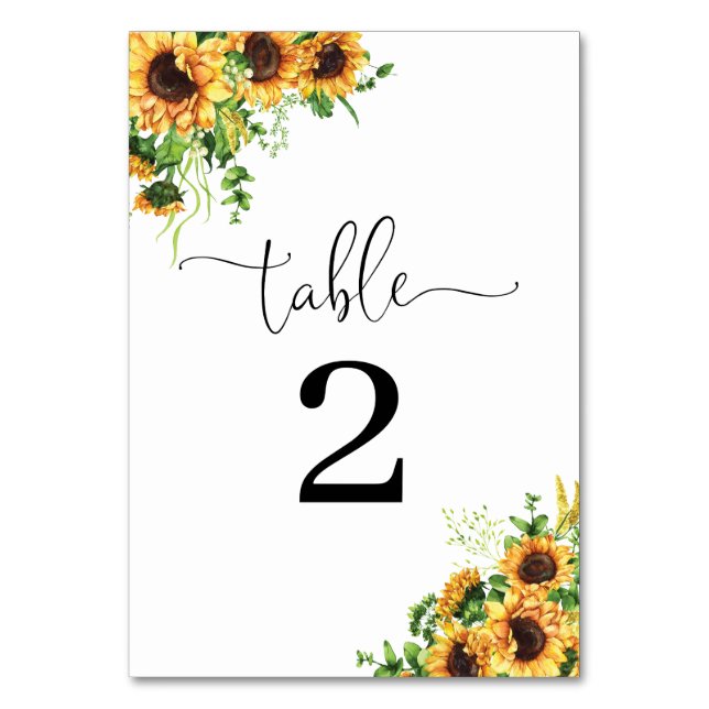 Números de mesa de boda con flores amarillas (Anverso)