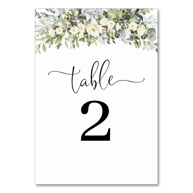 Números de mesa de boda con flores blancas (Anverso)