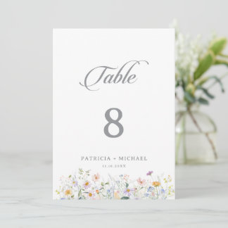 Números de mesa de boda con flores silvestres de j