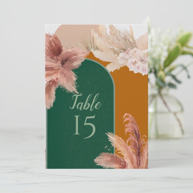 Números de mesa de boda con hierba de pampas de ar (Anverso de pie)