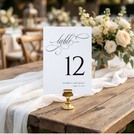 Números de mesa de boda con letra cursiva negra y