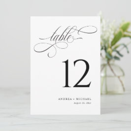 Números de mesa de boda con letra cursiva negra y