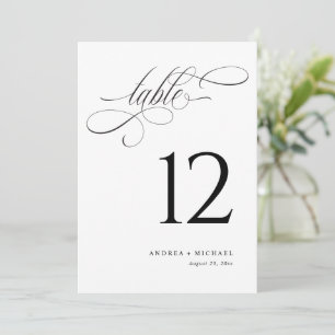 Números de mesa de boda con letra cursiva negra y 