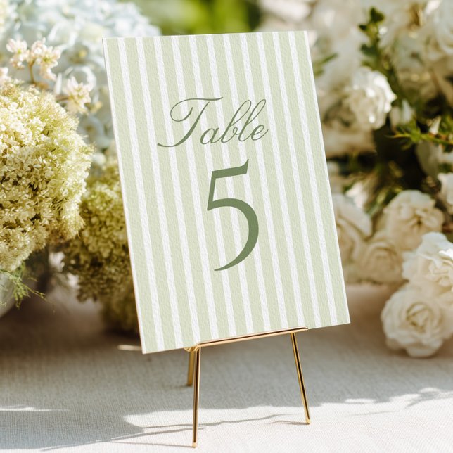 Números de mesa de boda con rayas verdes elegantes (Subido por el creador)