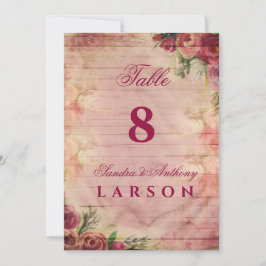 Números de mesa de boda con rosa de acuarela flora