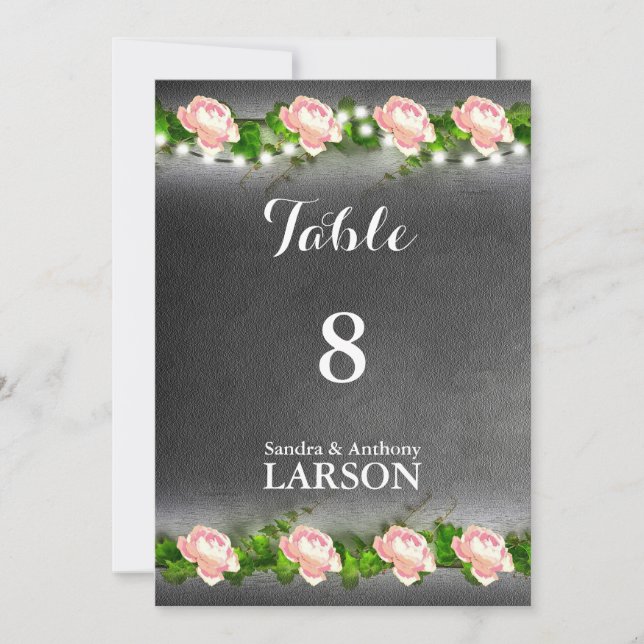 Números de mesa de boda con rosa en pizarra (Anverso)