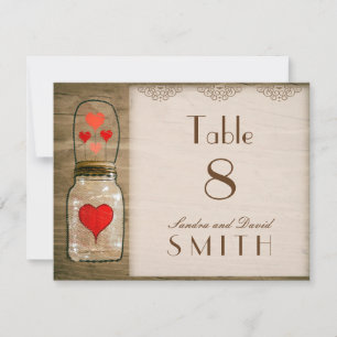 Números de mesa de boda con tarro de albañil rústi