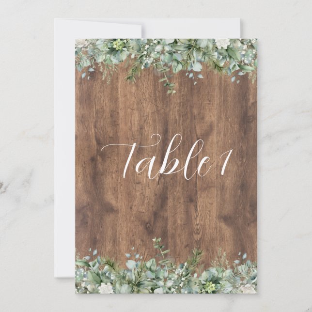 Números de mesa de boda con vegetación de eucalipt (Anverso)