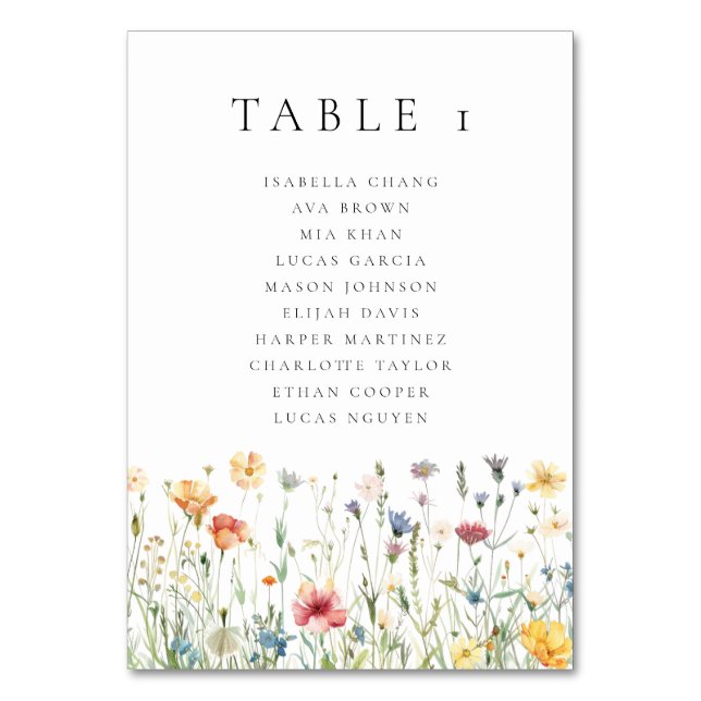 Números de mesa de boda de acuarela de flores silv (Anverso)