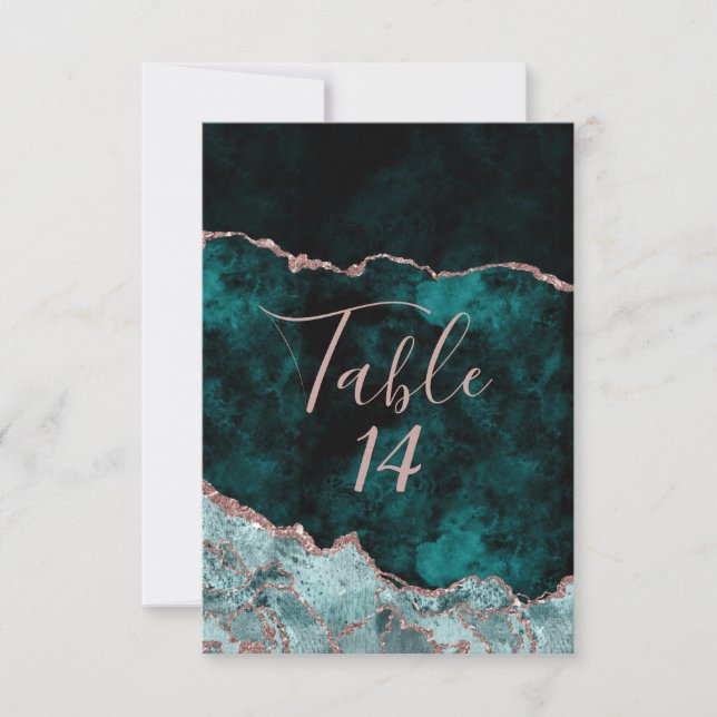 Números de mesa de boda de ágata verde y oro rosa (Anverso)