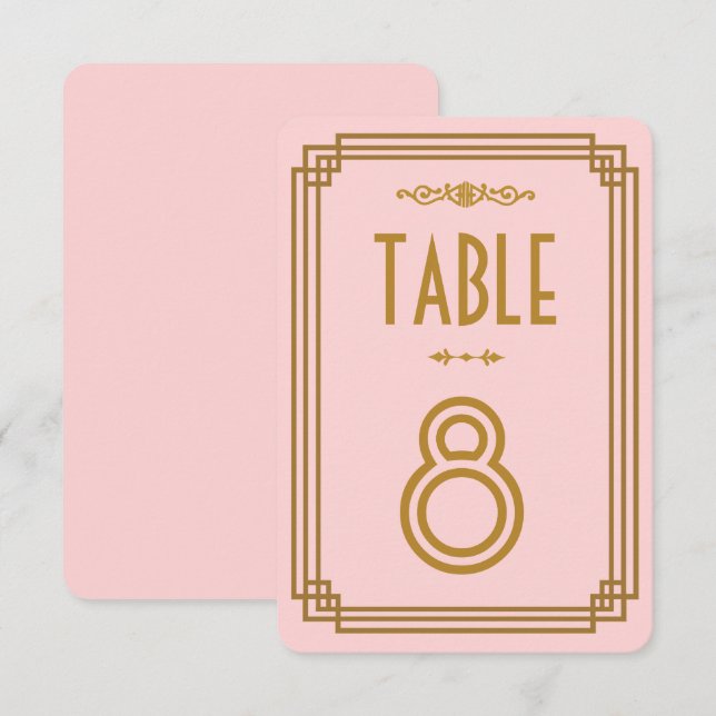 Números de mesa de boda de arte deco rosa simple (Anverso / Reverso)
