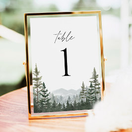 Números de mesa de boda de bosque de pino de monta