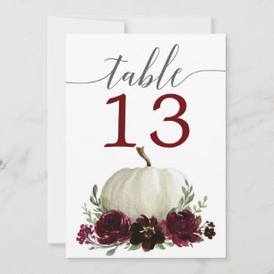 Números de mesa de boda de calabaza borgoña 5 x 7