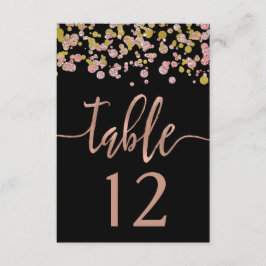 Números de mesa de boda de confeti brillo rosa oro