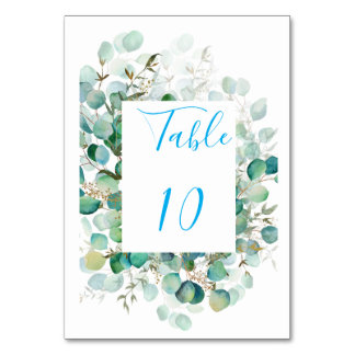 Números de mesa de boda de eucalipto azul polvorie
