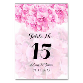 Números de mesa de boda de hortensias rosadas hydr