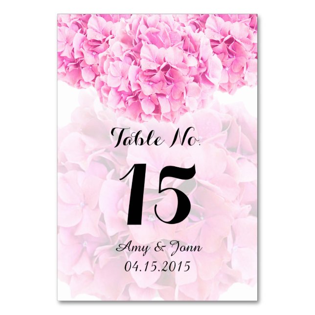 Números de mesa de boda de hortensias rosadas hydr (Anverso)