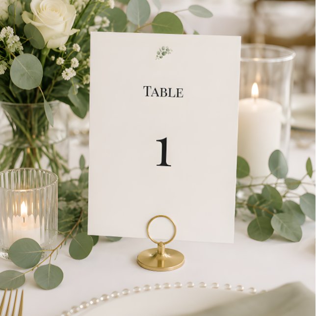 Números de mesa de boda de lujo con vegetación de  (Eucalyptus themed wedding reception table number card)