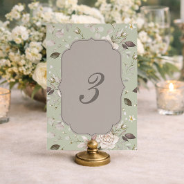 Números de mesa de boda de rosa vintage verde salv