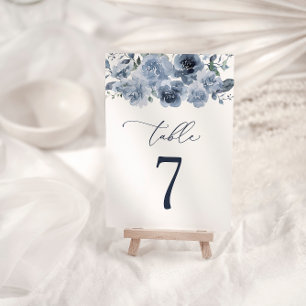 Números de mesa de boda de rosas azules polvorient
