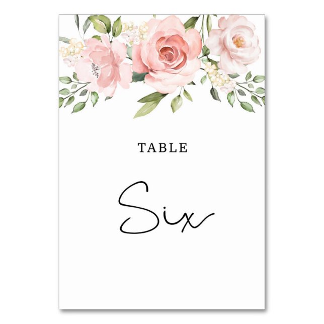 Números de mesa de boda de rosas con rubor floral (Anverso)