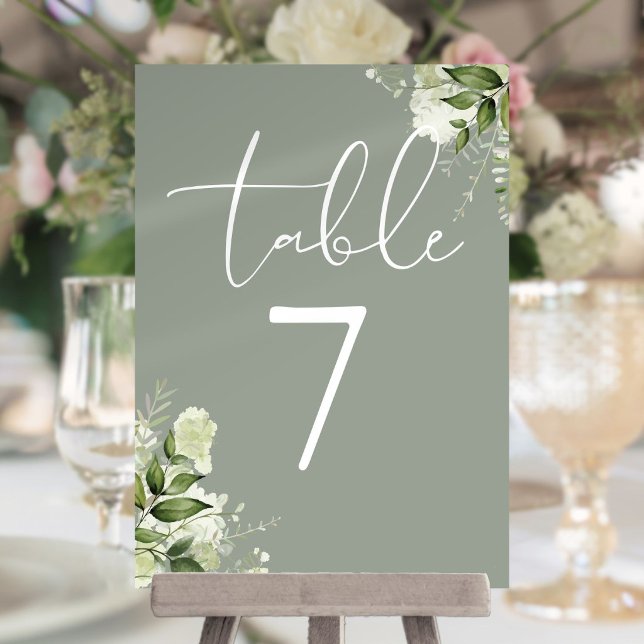 Números de mesa de boda de verde salvia floral ver (Greenery FloralSage Green Wedding Table Number)