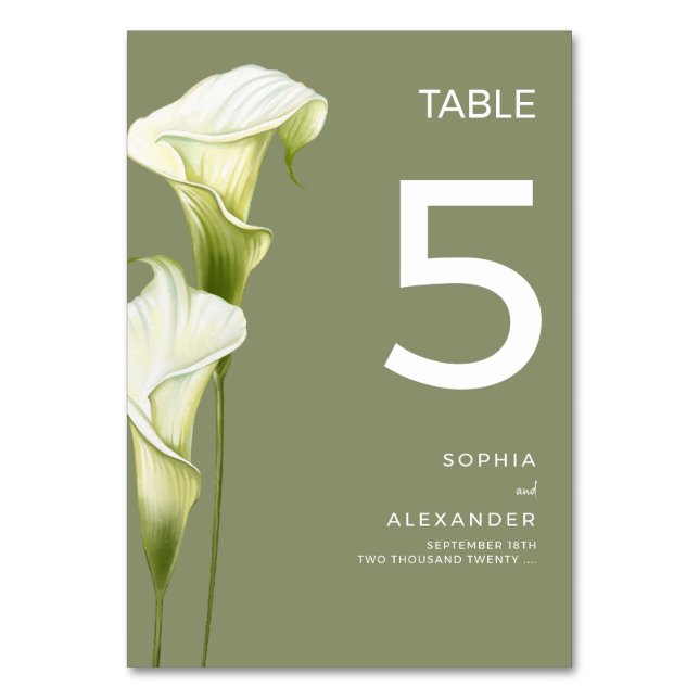 Números de Mesa de Boda "Delicadas Lirios de Calla (Anverso)