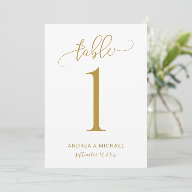 Números de mesa de boda divertidos con caligrafía  (Anverso de pie)