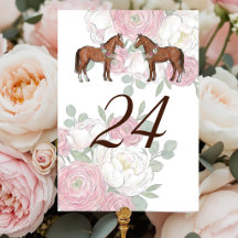 Números de mesa de boda ecuestre de caballo