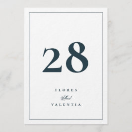 Números de mesa de boda elegantes, azul marino y b