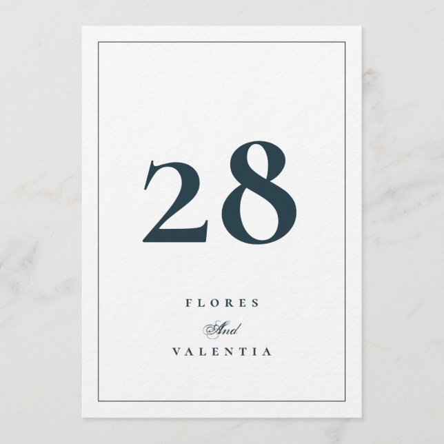 Números de mesa de boda elegantes, azul marino y b (Anverso)